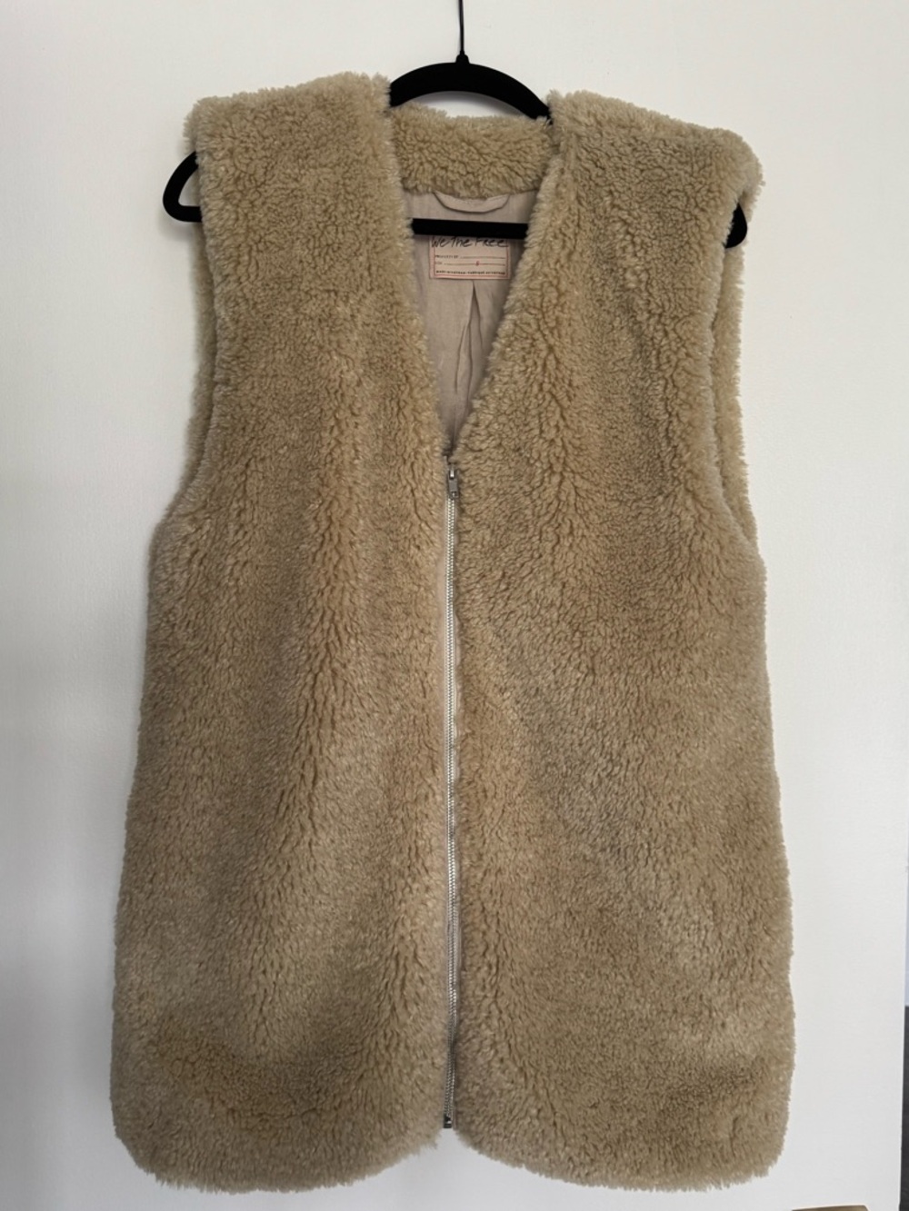 We The Free Beige Teddy oversized Zip-Front Vest